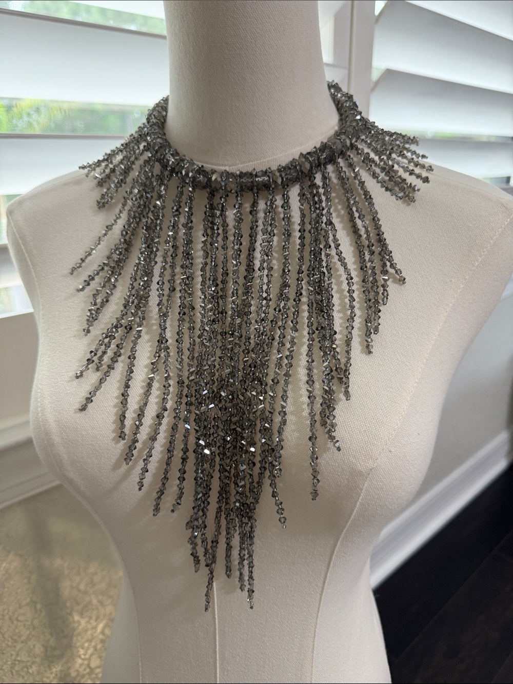 Anthropologie Gunmetal Fringe Crystal Collar Necklace